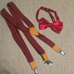 Boys Red Suspenders and Bow Tie Set